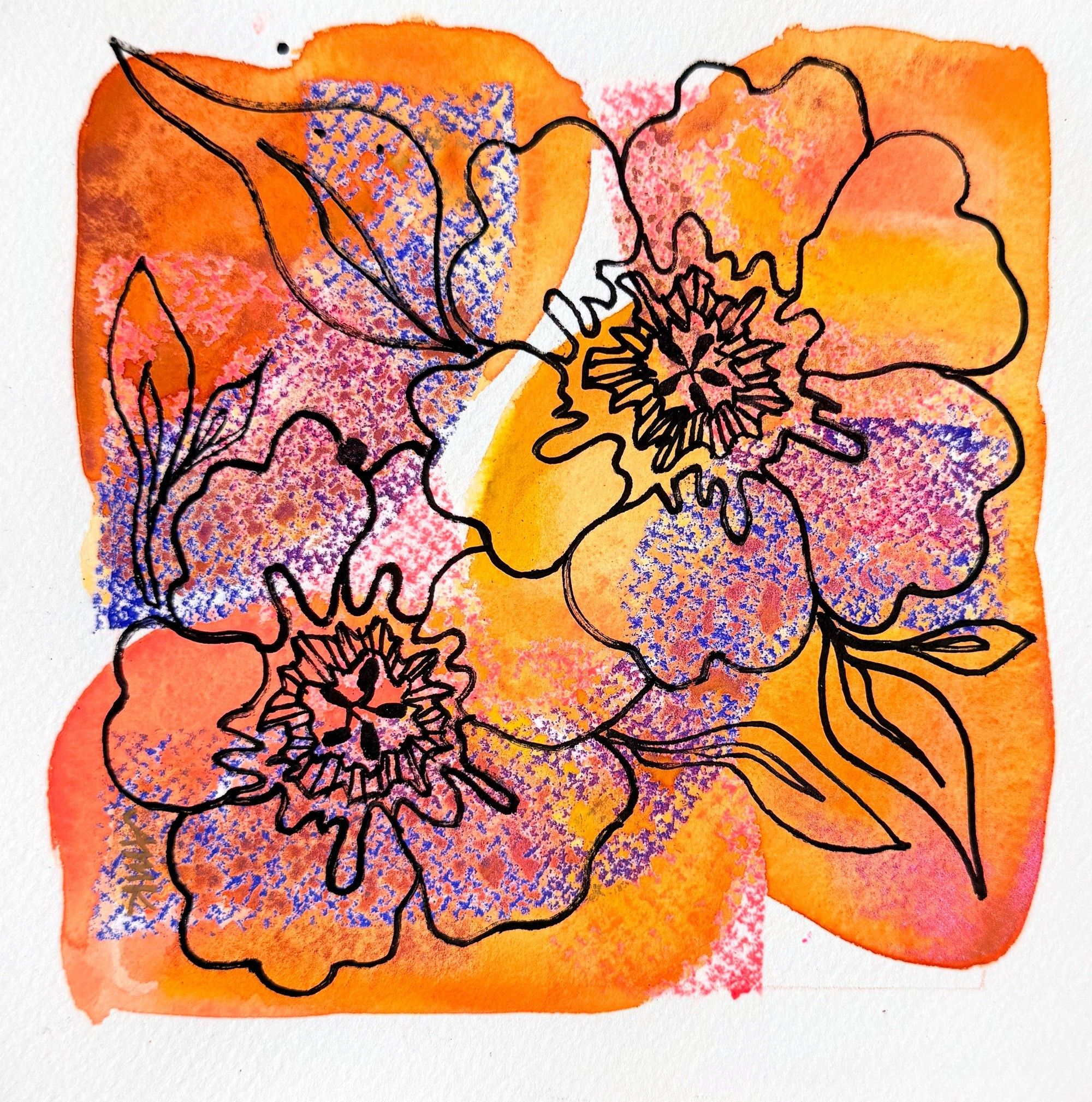 Orange Blossom Special, watercolor and ink painting on paper