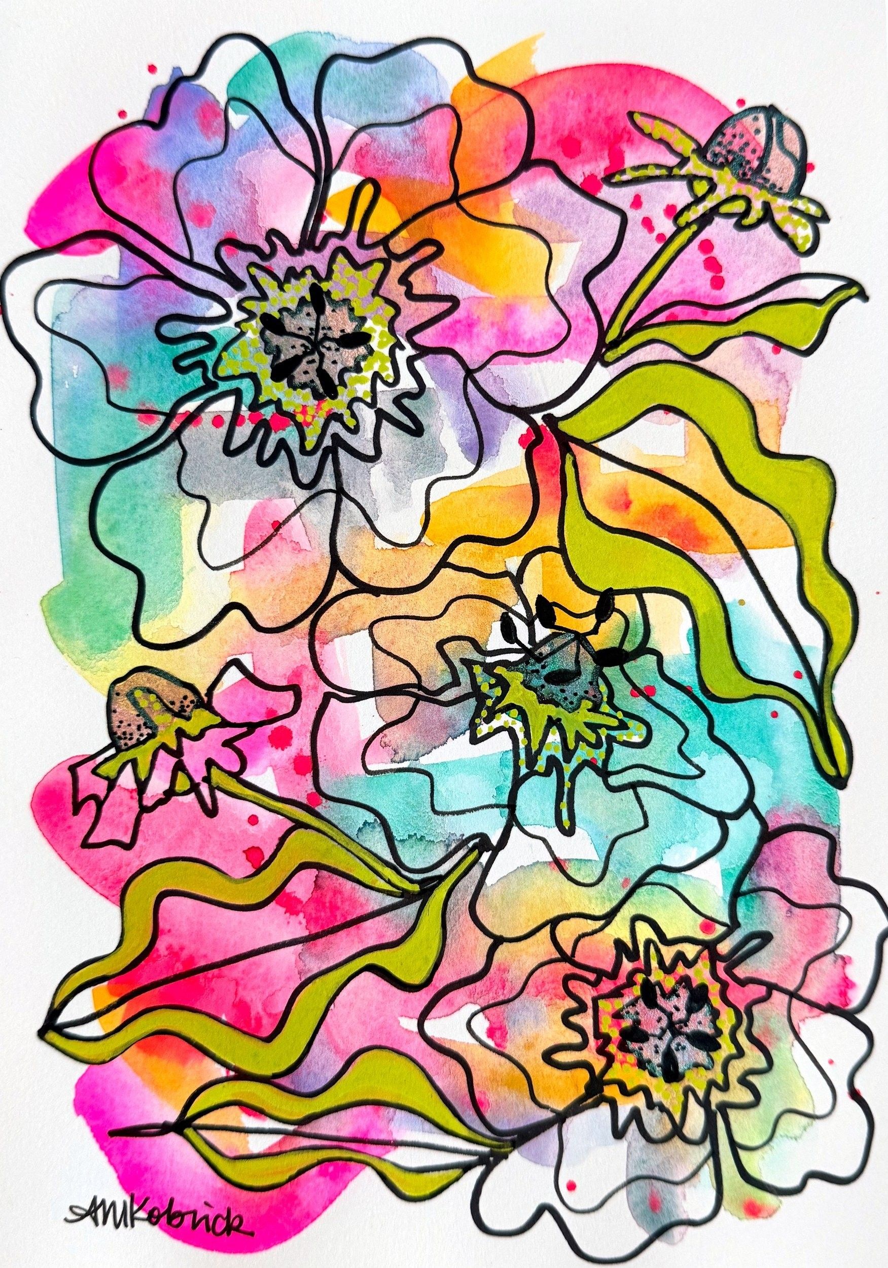Rainbow Sherbet, watercolor and ink painting on paper