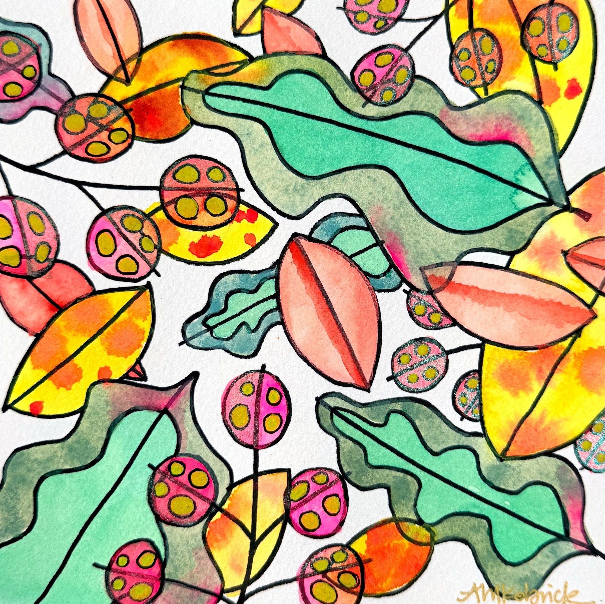 Tutti Frutti, watercolor and ink painting on paper